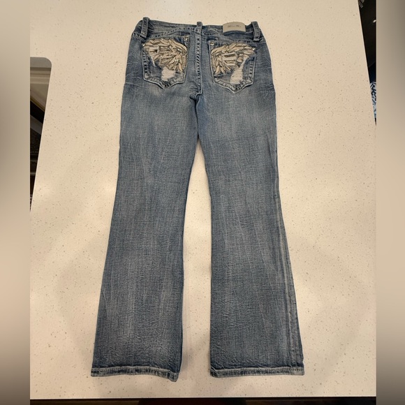 Miss Me Distressed Low Rise Boot Stretch Slim Fit Jeans w/Embellishments 29/30 - Picture 16 of 16
